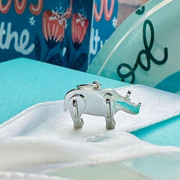 NEW Tiffany & Co Mini Save the Wild Rhino Charm in SS - Picture 1 of 2